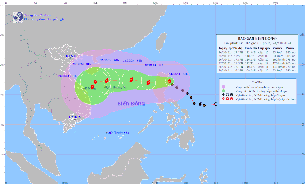 Bão Trà Mi có khả năng chuyển hướng Tây Nam di chuyển vào biển Đông