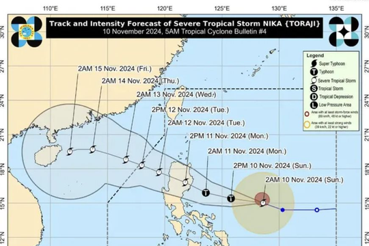 Bão Toraji gần Philippines đang di chuyển nhanh và mạnh lên nhanh chóng