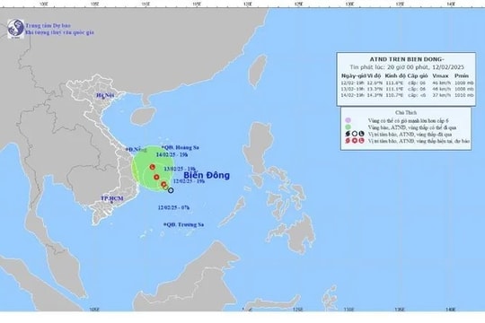 Áp thấp nhiệt đới trên Biển Đông có khả năng gây mưa diện rộng