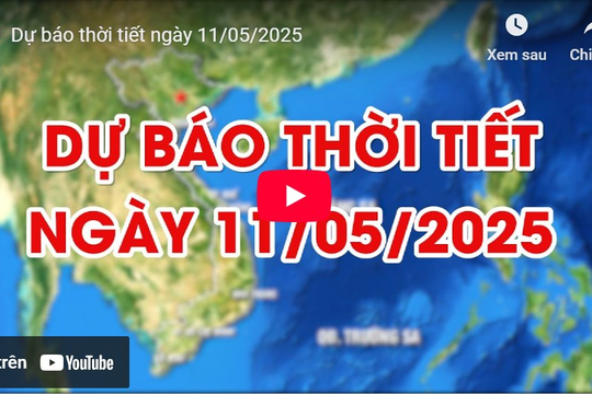 Dự báo thời tiết ngày 11/05/2025: Có mưa rào và dông rải rác, cục bộ có mưa to
