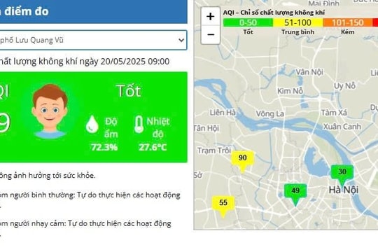 Chất lượng không khí Hà Nội ở mức tốt và trung bình trong ngày 20/5