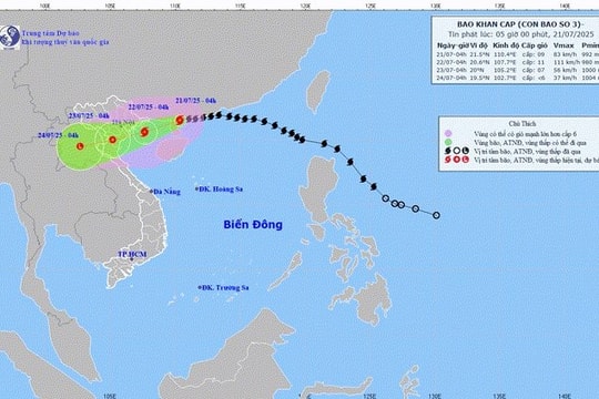 Bão số 3 (Wipha) cách Quảng Ninh–Hải Phòng 275km, giật cấp 11 và có khả năng mạnh lên