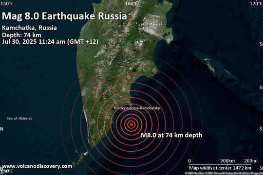 Động đất mạnh 8,7 độ richter ngoài khơi nước Nga, nhiều nước cảnh báo sóng thần