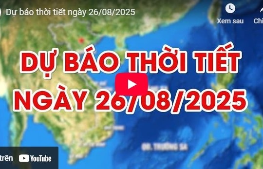 Dự báo thời tiết ngày 26/8/2025: Bắc Bộ đến Trung Bộ mưa rất to