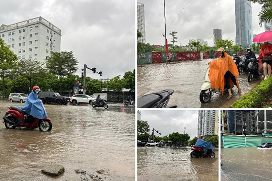 Mưa lớn kéo dài, nhiều tuyến phố Hà Nội chìm sâu trong biển nước