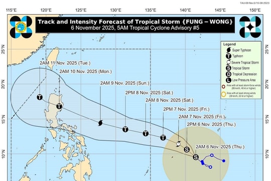 Áp thấp nhiệt đới mạnh lên thành bão quốc tế Fung-wong, có khả năng phát triển thành siêu bão