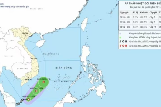 Áp thấp nhiệt đới đổi hướng, di chuyển với tốc độ nhanh hơn