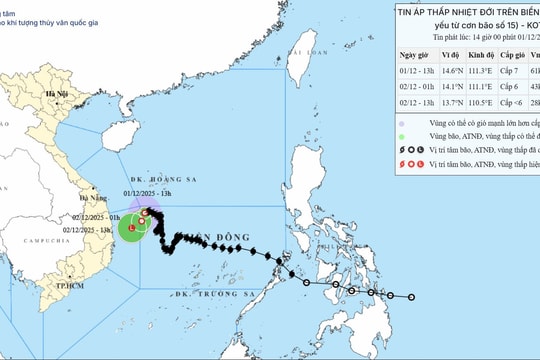 Bão số 15 mạnh cấp 8 - 10 trên biển Đông, dự báo suy yếu thành áp thấp nhiệt đới