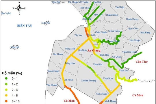 Xâm nhập mặn tại An Giang gia tăng trong tuần giữa tháng 1