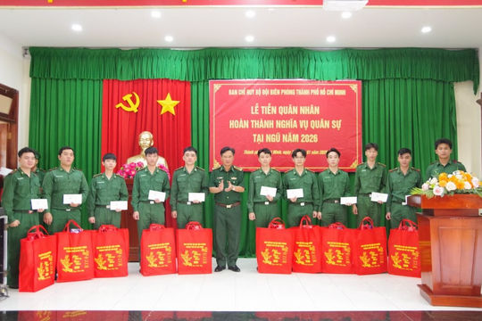 Ban Chỉ huy Bộ đội Biên phòng Thành phố Hồ Chí Minh tiễn quân nhân hoàn thành nghĩa vụ quân sự năm 2026