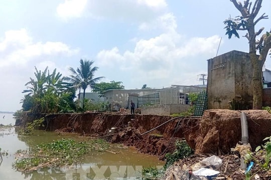 Sông Tiền tiếp tục sạt lở, người dân ven sông lo lắng di dời