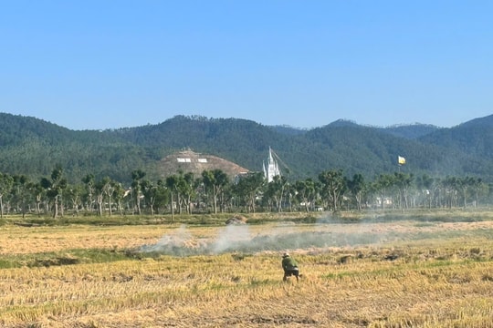 Nghệ An: Tái diễn cảnh khói rơm rạ phủ kín đồng ruộng sau thu hoạch