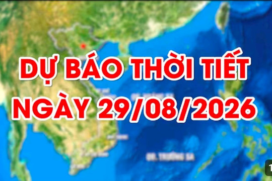 Dự báo thời tiết ngày 29/8/2026: Nhiều mây, có mưa rào và rải rác có dông