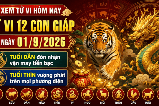 Xem tử vi hôm nay, tử vi 12 con giáp ngày 01/9/2026: Tuổi Dần đón nhận vận may tiền bạc, tuổi Thìn vượng phát trên mọi phương diện