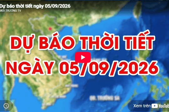 Dự báo thời tiết ngày 05/9/2026: Ngày có nắng, chiều tối và đêm có mưa rào