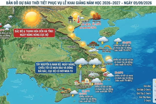 Dự báo thời tiết Hà Nội ngày 05/9/2026: Ngày có nắng, chiều tối và đêm có mưa rào