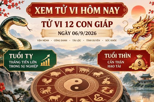 Xem tử vi hôm nay, tử vi 12 con giáp ngày 06/9/2026: Tuổi Tỵ thăng tiến lớn trong sự nghiệp,  Tuổi Thìn cẩn thận hao tài