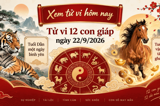 Xem tử vi hôm nay, tử vi 12 con giáp ngày 22/9/2026: Tuổi Dần một ngày bình yên, tuổi Ngọ vận may tài lộc ghé thăm