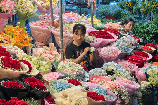 Nhộn nhịp đêm chợ hoa Quảng An trước ngày 20/10