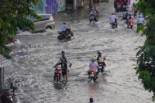 TP.HCM mưa lớn, triều cường vượt báo động 3