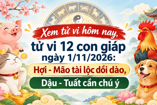 Xem tử vi hôm nay, tử vi 12 con giáp ngày 1/11/2026: Hợi - Mão tài lộc dồi dào, Dậu - Tuất cần chú ý
